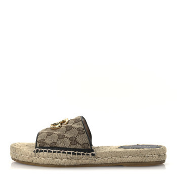 GUCCI Monogram Matelasse GG Marmont Espadrille 20mm Slide Sandals 37.5 Beige Ebony Black