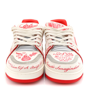 LOUIS VUITTON Calfskin Graffiti Mens LV Trainer Sneakers 8 Rouge