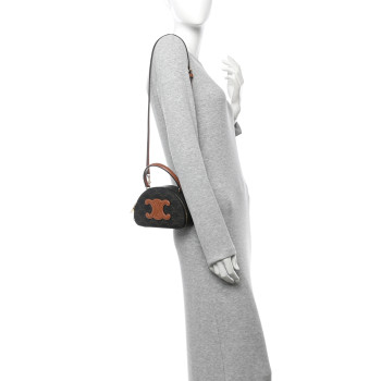 CELINE Calfskin Triomphe Canvas Half Moon Case Tan