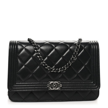 CHANEL Lambskin Quilted Boy Wallet On Chain WOC Black