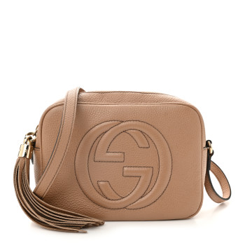 GUCCI Pebbled Calfskin Small Soho Disco Bag Rose Beige