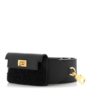 HERMES Swift Shearling Pocket Kelly Pluch Shoulder Strap Black