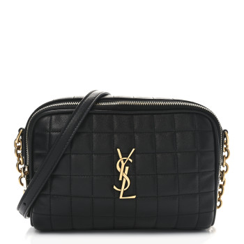 SAINT LAURENT Lambskin Carre Quilted Cassandre Mini Camera Bag Black