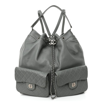 CHANEL Lambskin Quilted Backpack Pocket Grey