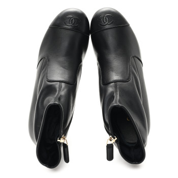 CHANEL Stretch Lambskin Cap Toe CC Short Boots 38 Black