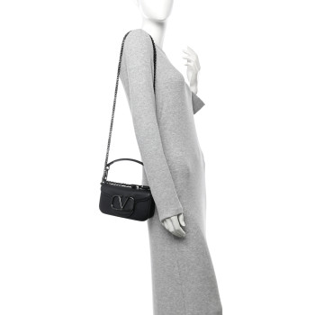 VALENTINO GARAVANI Calfskin Monochrome Vlogo Small Loco Shoulder Bag Black