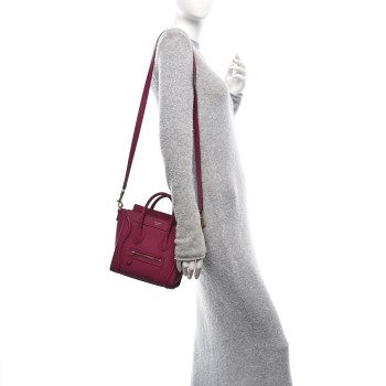 CELINE Drummed Calfskin Nano Luggage Plum