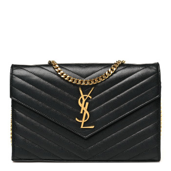 SAINT LAURENT Grain De Poudre Matelasse Chevron Monogram Chain Wallet Black