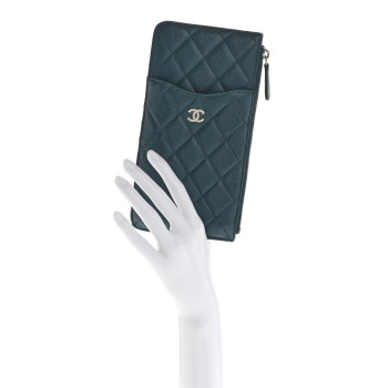 CHANEL Caviar Quilted Classic iPhone Pouch Dark Turquoise