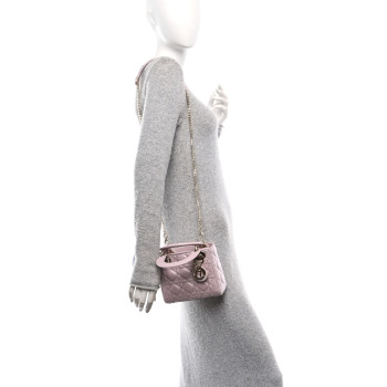 CHRISTIAN DIOR Metallic Lambskin Cannage Mini Lady Dior Lotus