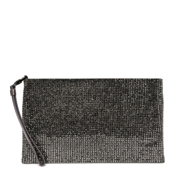 JUDITH LEIBER Satin Allover Crystal Wristlet Pouch Hematite