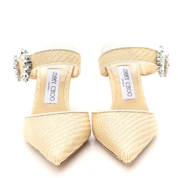 JIMMY CHOO Raffia Crystal Dyana 85 Mule Pumps 38.5 Natural Milk