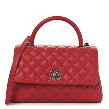 CHANEL Caviar Quilted Small Coco Handle Flap Red