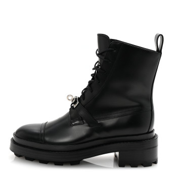 HERMES Glossed Calfskin Funk Ankle Boots 36 Black