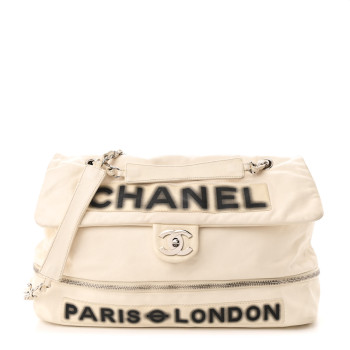 CHANEL Calfskin Large Expandable Paris London Flap Bag White