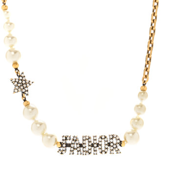 CHRISTIAN DIOR Metal Pearl Crystal J'Adior Choker Necklace Antique Gold