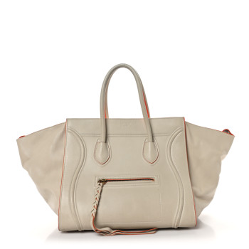 CELINE Smooth Calfskin Medium Phantom Luggage Chalk Orange Trim