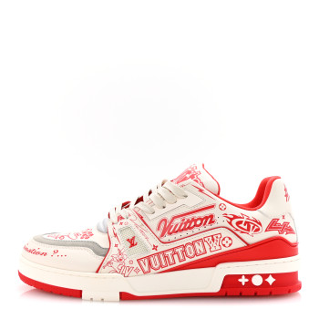 LOUIS VUITTON Calfskin Graffiti Mens LV Trainer Sneakers 8 Rouge