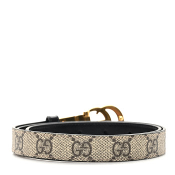 GUCCI Calfskin GG Supreme Monogram Double G Reversible 20mm Belt 75 30 Beige New Acero