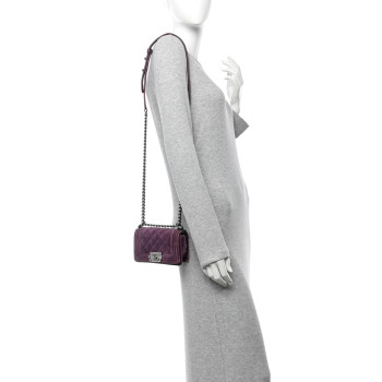 CHANEL Velvet Quilted Mini Boy Flap Purple