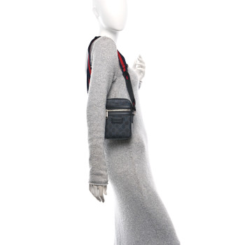 GUCCI GG Supreme Monogram Appia Calfskin Web Small Camera Messenger Bag Black Grey