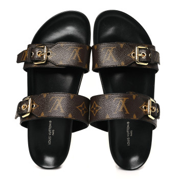 LOUIS VUITTON Monogram Bom Dia Mule Sandals 38 Black