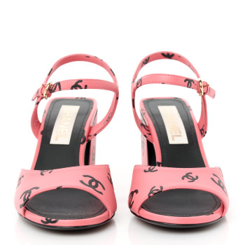 CHANEL Printed Lambskin Coco Beach Sandals 38 Pink Black