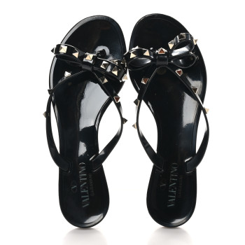 VALENTINO GARAVANI PVC Jelly Rockstud Bow Thong Sandals 38 Black