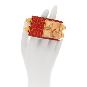 HERMES Shiny Alligator Collier De Chien CDC Bracelet S Geranium