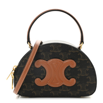 CELINE Calfskin Triomphe Canvas Half Moon Case Tan