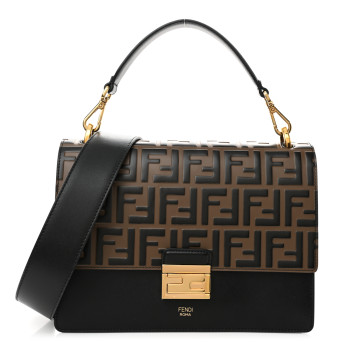 FENDI Vitello Liberty Bi-Color FF 1974 Embossed Chain Strap Kan U Shoulder Bag Black Maya