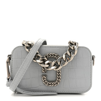 MARC JACOBS Calfskin Croc Embossed Snapshot Camera Bag Quarry