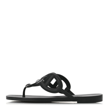 HERMES Rubber Womens Egerie Sandals 38 Black