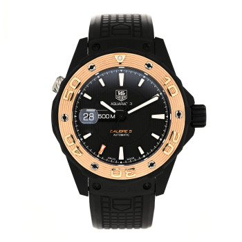 TAG HEUER Titanium 18K Rose Gold Rubber 43mm Aquaracer 500M Automatic Watch Black WAJ2182