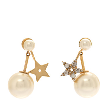 CHRISTIAN DIOR Pearl Crystal My ABCDior Tribales Etoile Star Earrings Gold