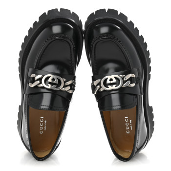 GUCCI Cordovan Lux Womens Jeanne Platform Lug Sole 30/45mm Loafers 37.5 Black