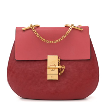CHLOE Grained Calfskin Lambskin Bi-Color Drew Shoulder Bag Red