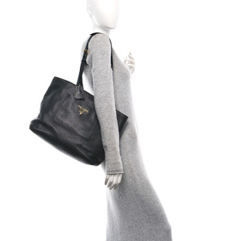 PRADA Vitello Daino Pocket Shopping Tote Black