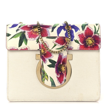 SALVATORE FERRAGAMO Canvas Calfskin Thalia Crossbody Bag White Multicolor