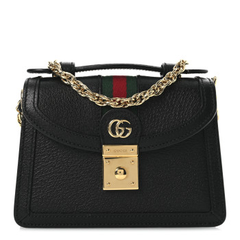 GUCCI Textured Dollar Calfskin Web Mini Ophidia Padlock Top Handle Chain Shoulder Bag Black