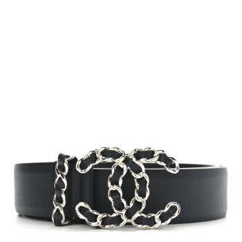 CHANEL Calfskin CC Chain Belt 85 34 Black