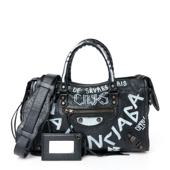 BALENCIAGA Agneau Classic Hardware Graffiti All Over S City Black