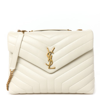 SAINT LAURENT Calfskin Y Quilted Monogram Medium Loulou Chain Satchel Crema Soft