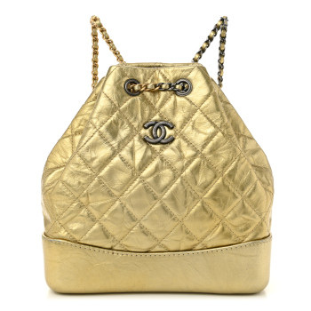 CHANEL Metallic Lambskin Small Quilted Gabrielle Backpack Gold
