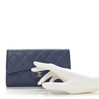 CHANEL Lambskin Quilted Large Flap Wallet Blue