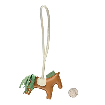HERMES Milo Lambskin Grigri Rodeo Horse Bag Charm PM Sesame Vert Criquet Craie