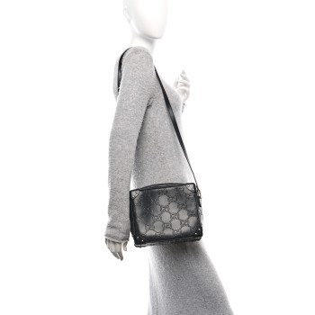 GUCCI Calfskin GG Tennis Embossed Square Messenger Bag Black