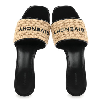 GIVENCHY Raffia 4G Logo Mule Sandals 35 Beige Black
