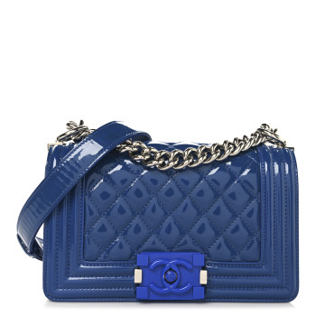 CHANEL Patent Calfskin Quilted Small Plexiglass Boy Flap Blue