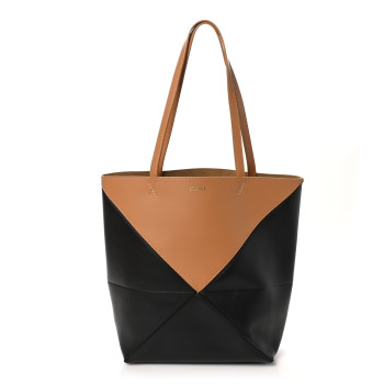 LOEWE Shiny Calfskin Medium Puzzle Fold Tote Warm Desert Black